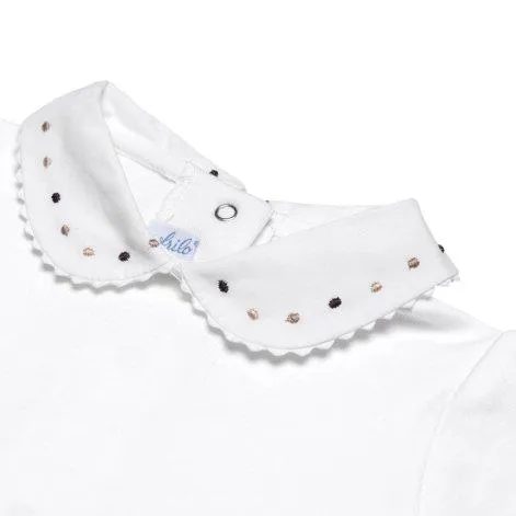 Long sleeve body white with embroidered collar beige, brown - frilo swissmade