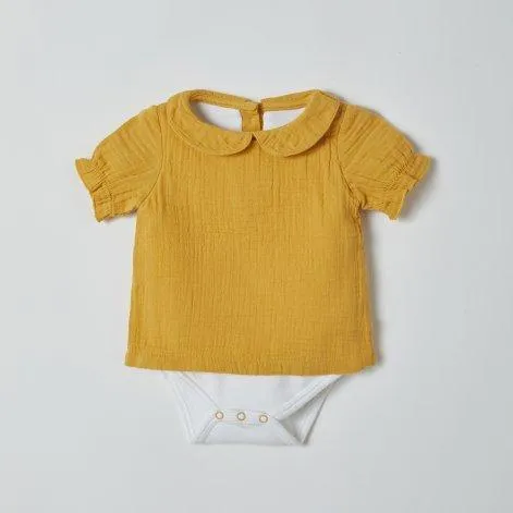 T-Shirt body manches longues pour bébé Peter Pan Mustard - OrganicEra