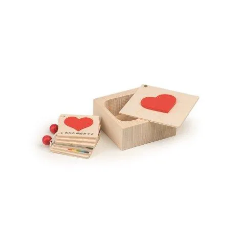 Petits livres en forme de cœur dans une boîte en bois Japonais - Kiener