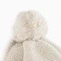 Cashmere baby bobble hat to tie vanilla