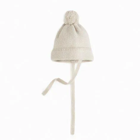 Cashmere baby bobble hat to tie vanilla - Halfen