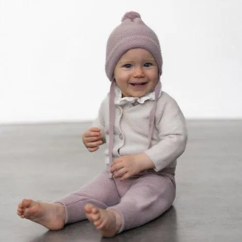 Cashmere baby bobble hat to tie old rose - Halfen