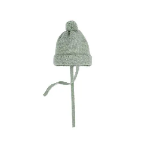 Cashmere baby bobble hat to tie sage - Halfen