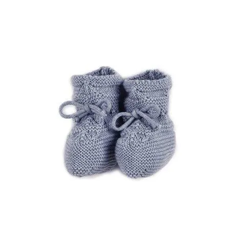 Knitted booties with ribbons smoke blue - Halfen