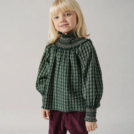 Gingham Dark Leaf Check blouse - MarMar Copenhagen