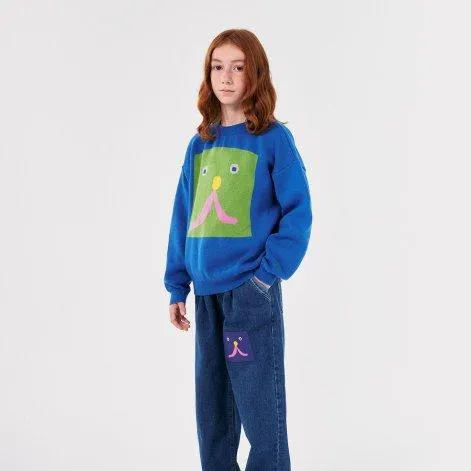 Strickpullover Funny Face Blue - Bobo Choses