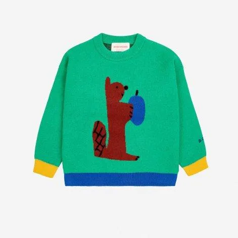 Strickpullover Hungry Squirrel Green - Bobo Choses