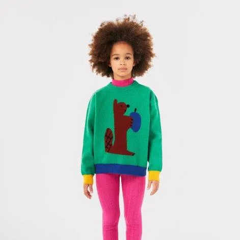 Knitted sweater Hungry Squirrel Green - Bobo Choses