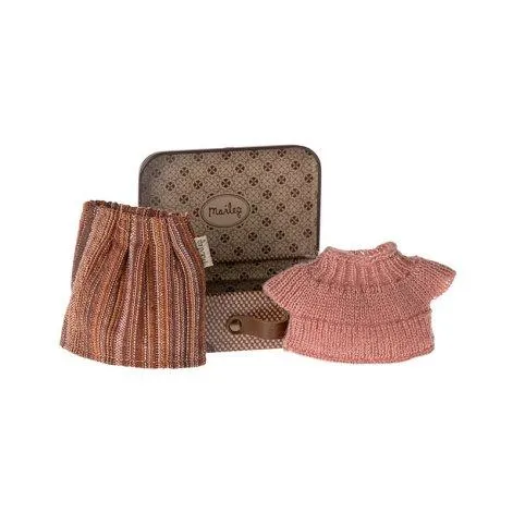 Knitted blouse and skirt in a suitcase, Grandma Mouse - Maileg