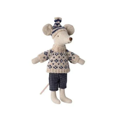 Winter mouse with ski set father blue - Maileg