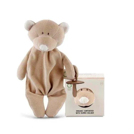 Wooly teddy with pacifier holder light brown - Wooly Organic